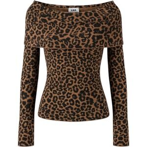 LNA Leopard Print Off Shoulder Top Womens Small Brown